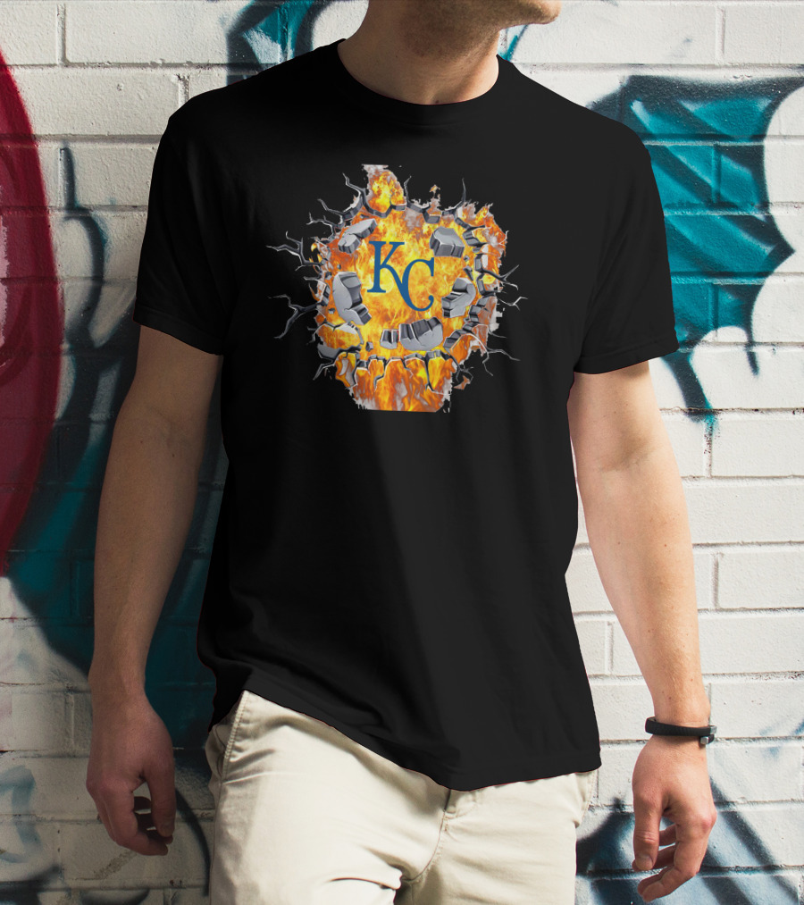 Kansas City Royals Kc Flaming Crackle T-Shirt