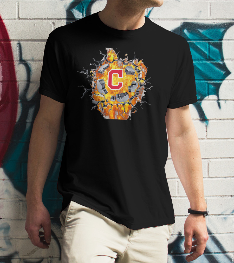 Cleveland Indians Flaming Cracked C T-Shirt