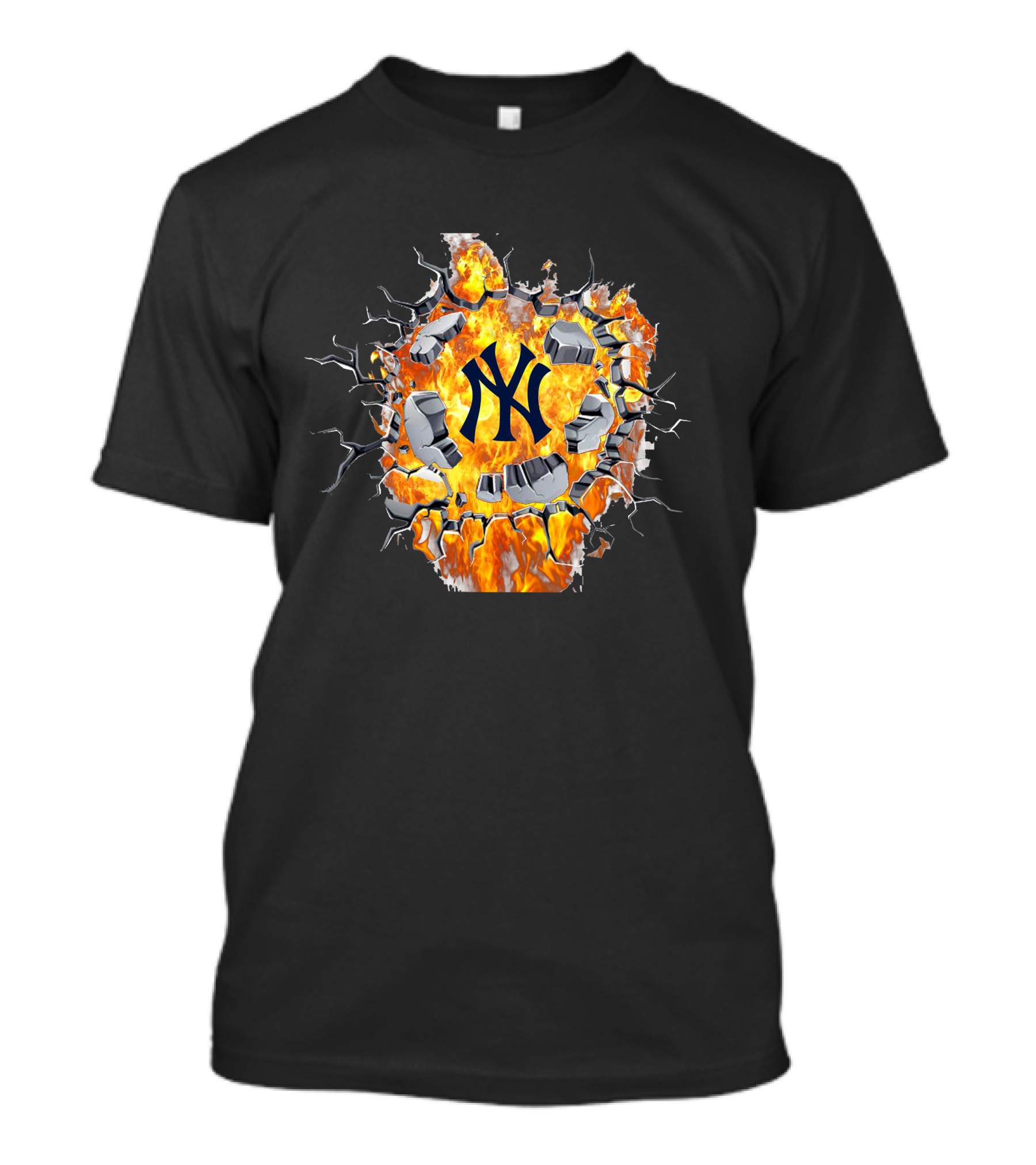 New York Yankees Fiery Logo With Cracked Concrete T-Shirt