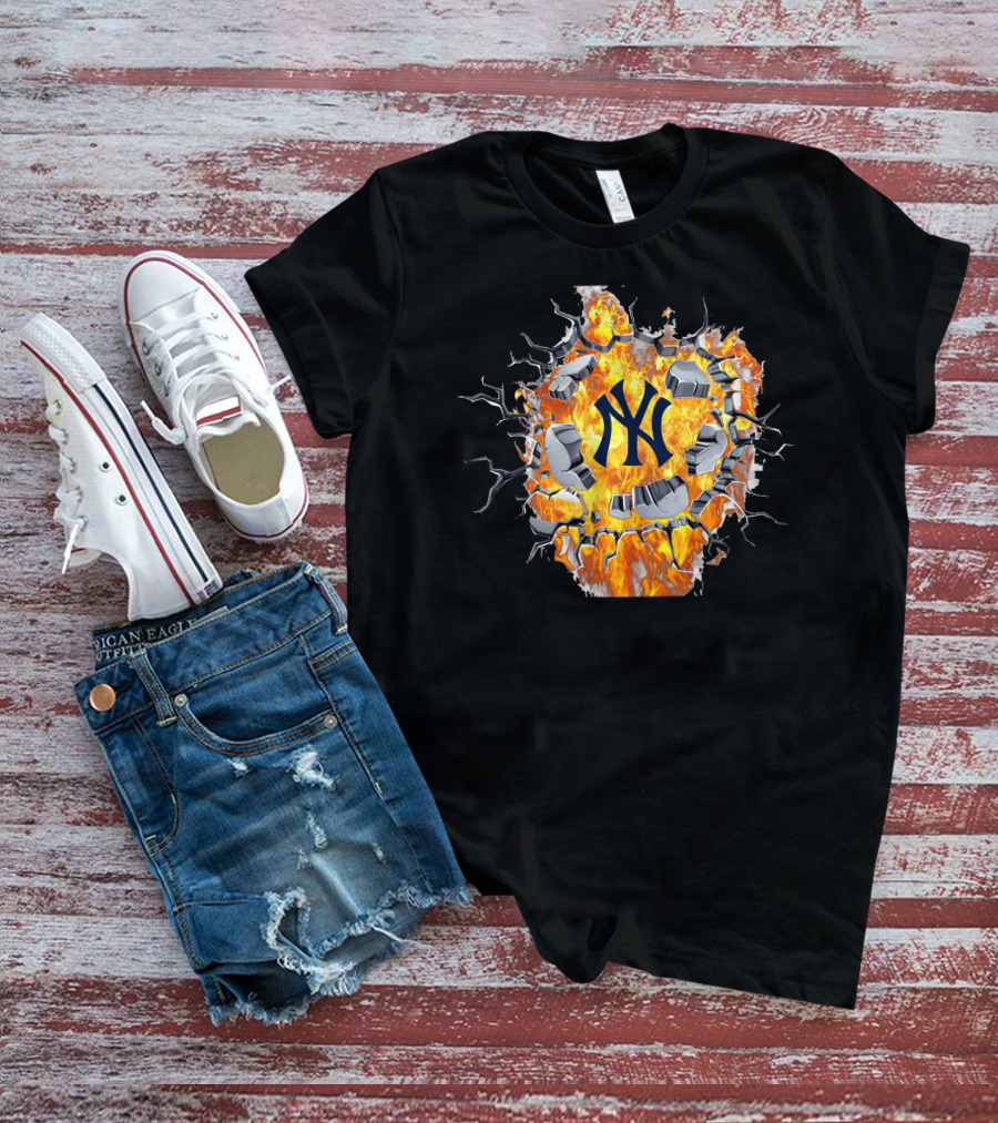 New York Yankees Fiery Logo With Cracked Concrete T-Shirt