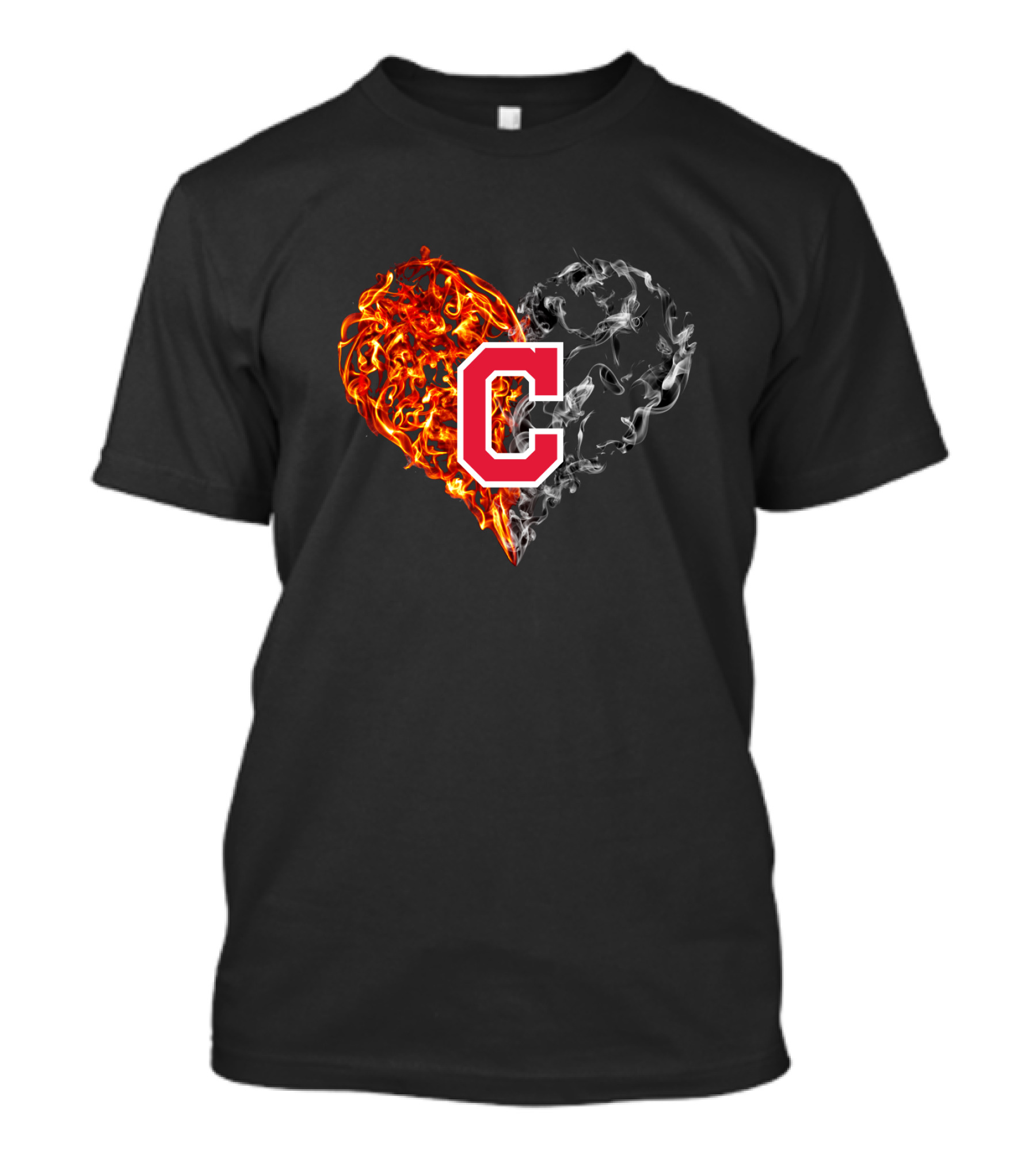 Cleveland Indians C Logo Burning And Smoky Heart T-Shirt