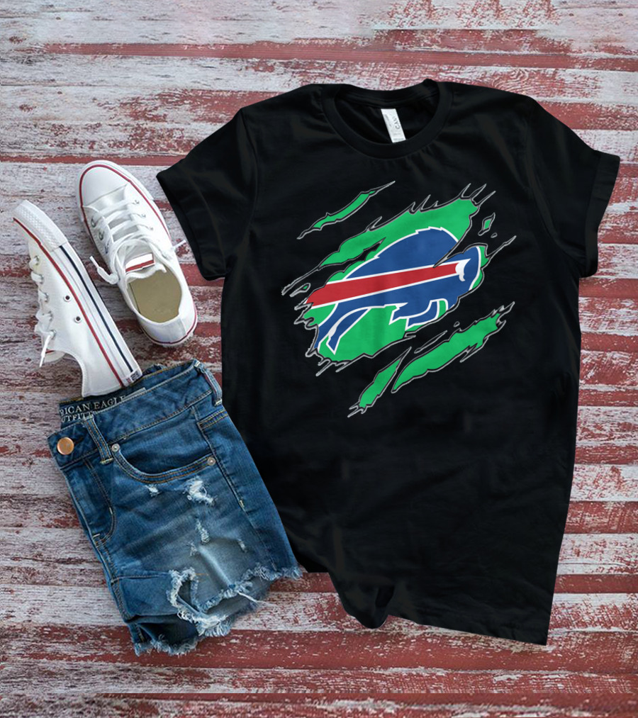Buffalo Bills Logo With Green Claw Marks T-Shirt