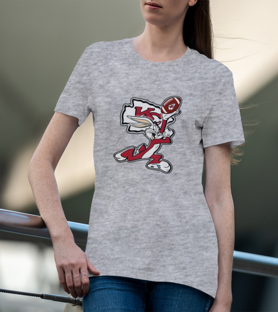 Kansas City Chiefs Bunny Holding Football With Kc T-Shirt