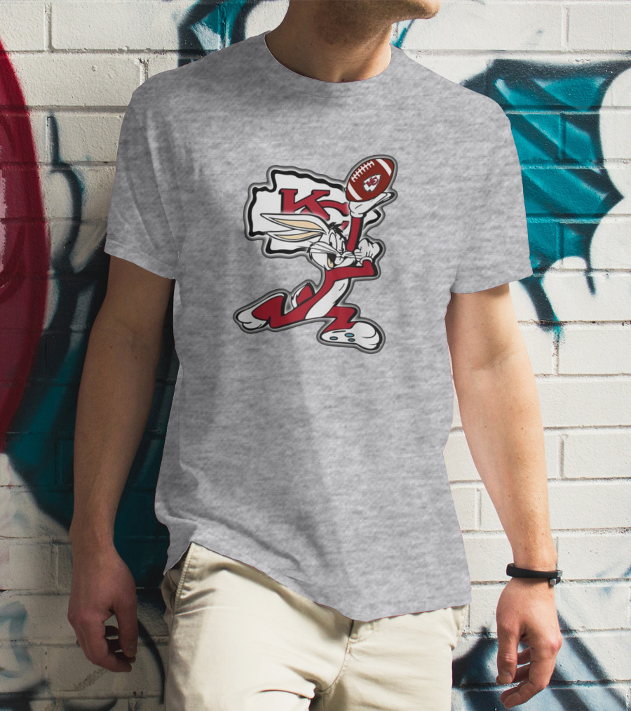 Kansas City Chiefs Bunny Holding Football With Kc T-Shirt
