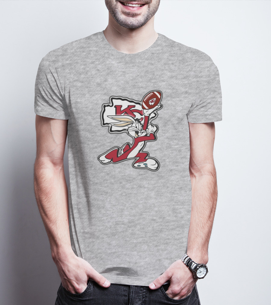 Kansas City Chiefs Bunny Holding Football With Kc T-Shirt