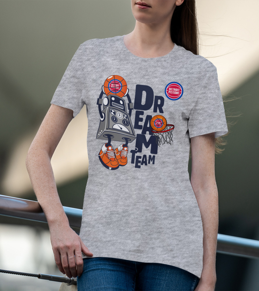 Detroit Pistons Dream Team Robot Basketball Dunking T-Shirt