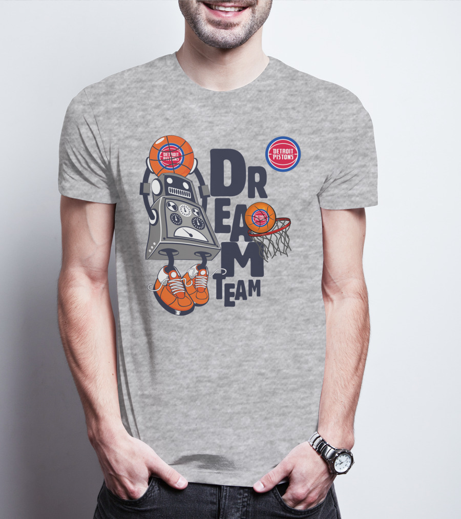 Detroit Pistons Dream Team Robot Basketball Dunking T-Shirt