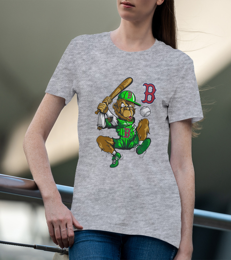 Boston Red Sox B Logo Cartoon Baseball Player With Bat And Uniform T-Shirt
