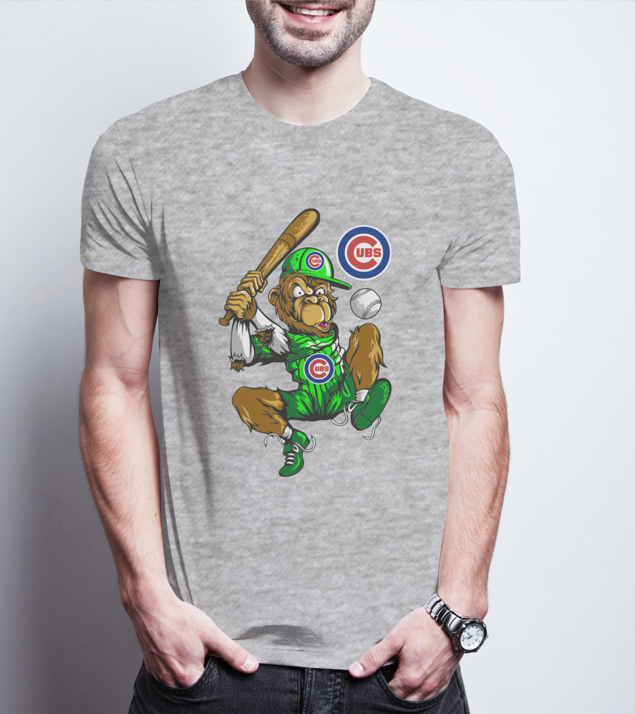 Chicago Cubs Mascot Swinging Baseball Action T-Shirt