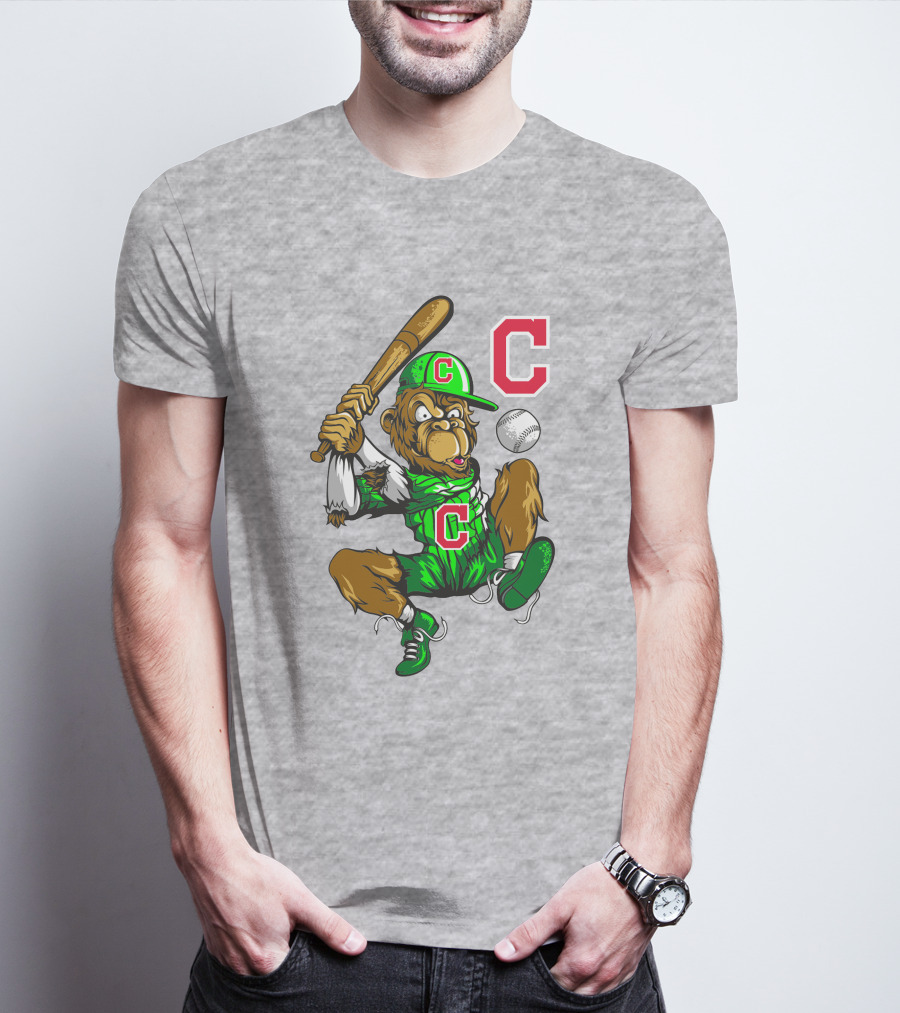 Cleveland Indians Home Run C Logo Green Jersey Baseball Bat Mascot T-Shirt