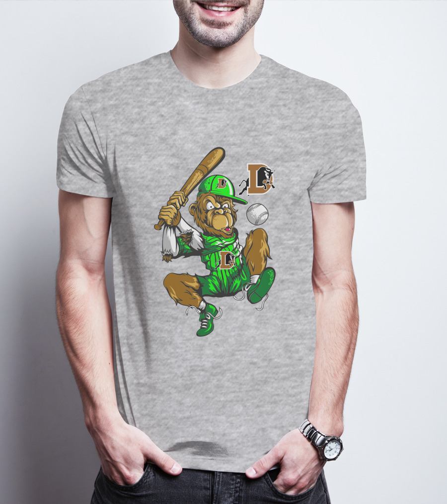 Durham Bulls Home Run Baseball Monkey In Green Uniform With Bat And Ball T-Shirt