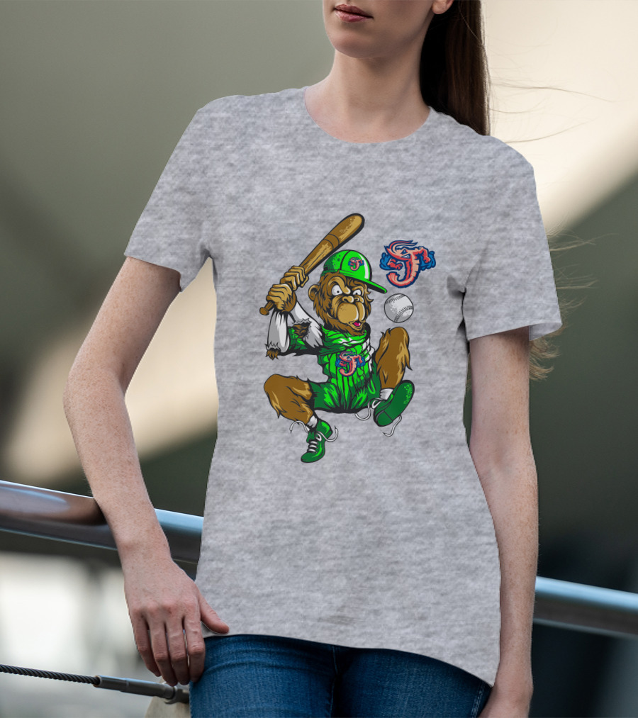 Jacksonville Jumbo Shrimp Monkey Mascot Baseball Action T-Shirt