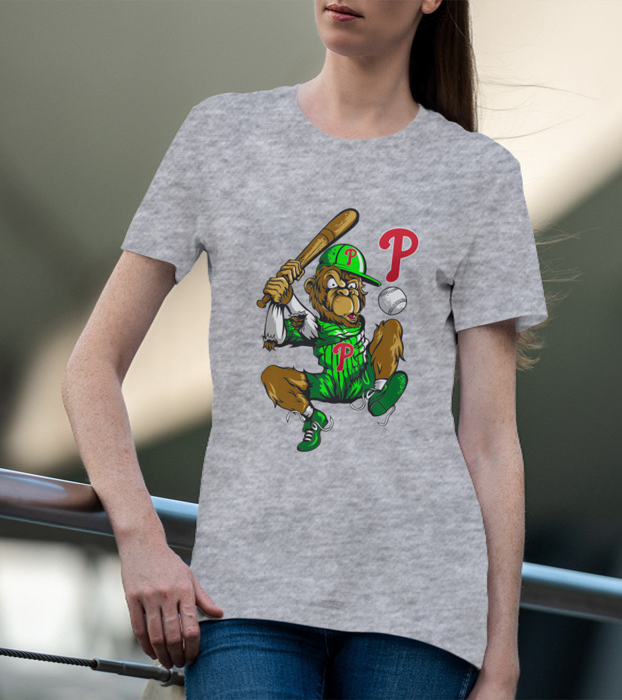 Philadelphia Phillies Home Run Monkey With Baseball And Bat T-Shirt