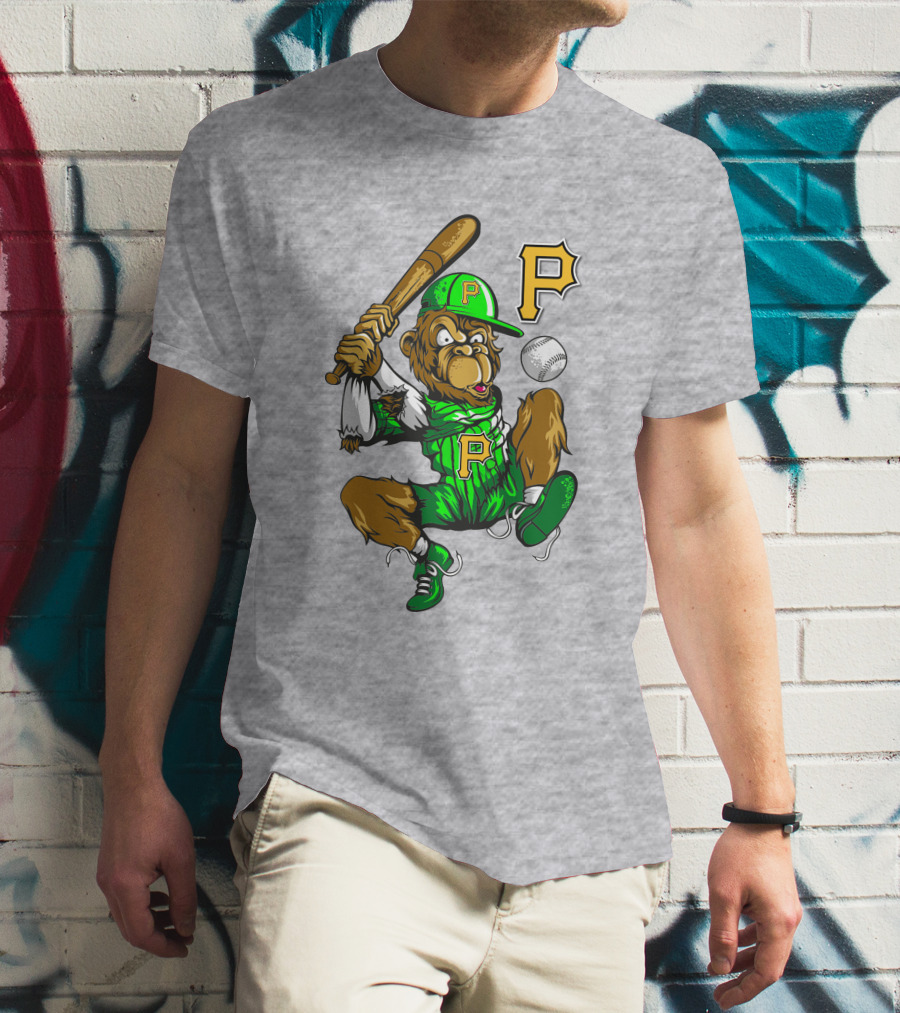 Pittsburgh Pirates P Logo Gorilla Baseball Bat Mascot T-Shirt