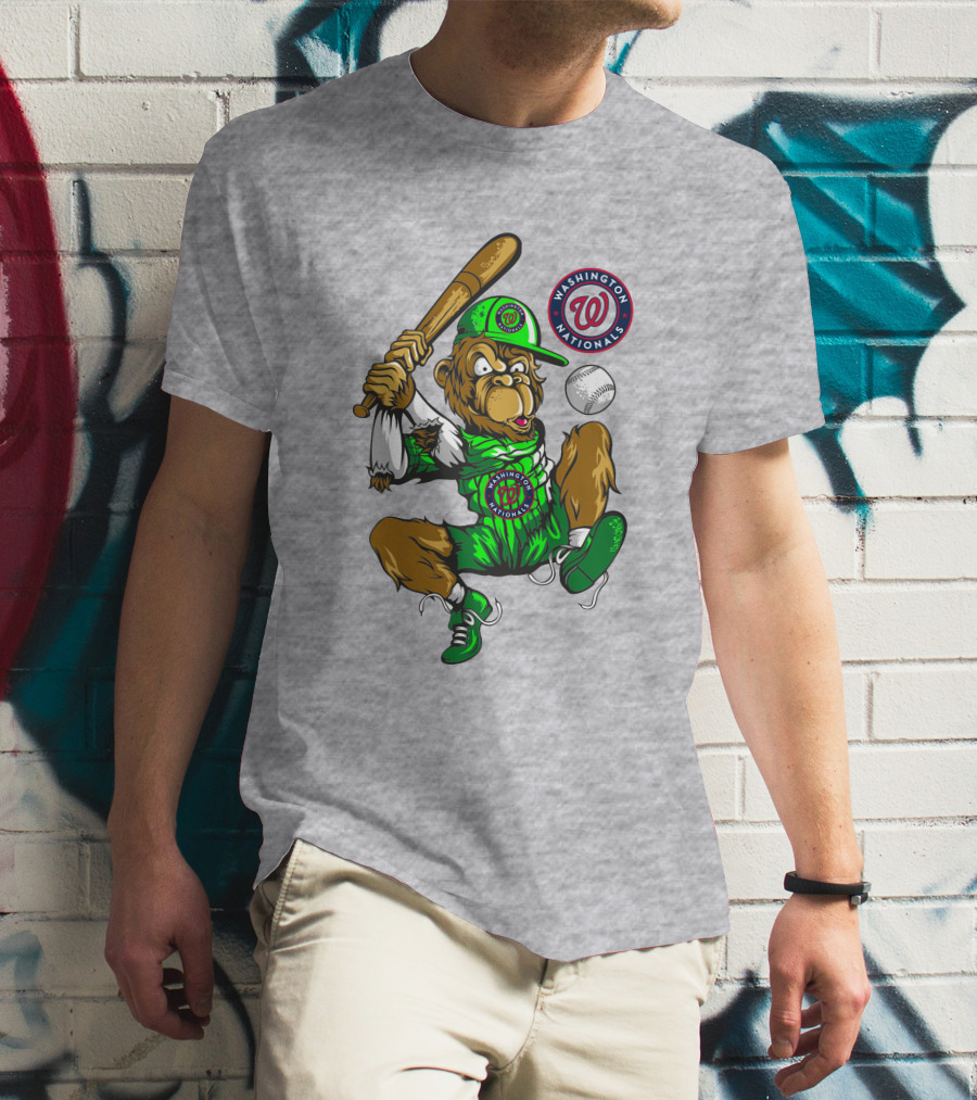 Washington Nationals Home Run Baseball Logo Monkey In Green Uniform T-Shirt