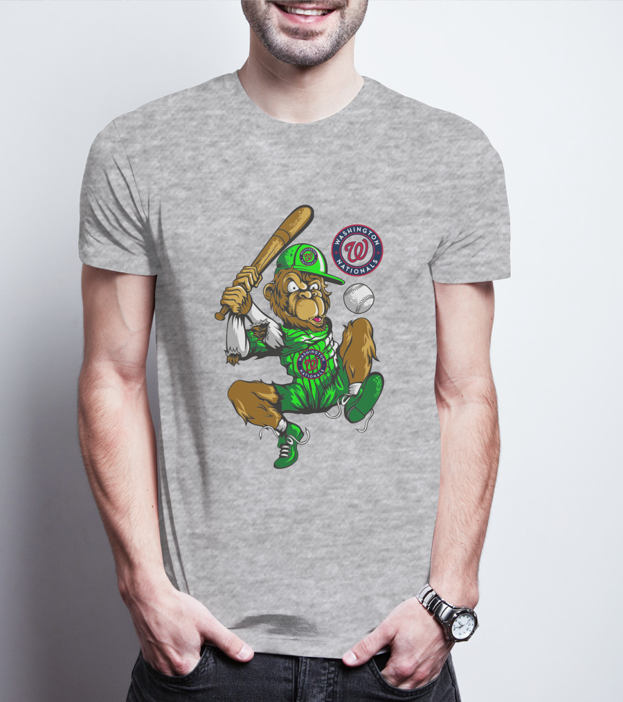Washington Nationals Home Run Baseball Logo Monkey In Green Uniform T-Shirt