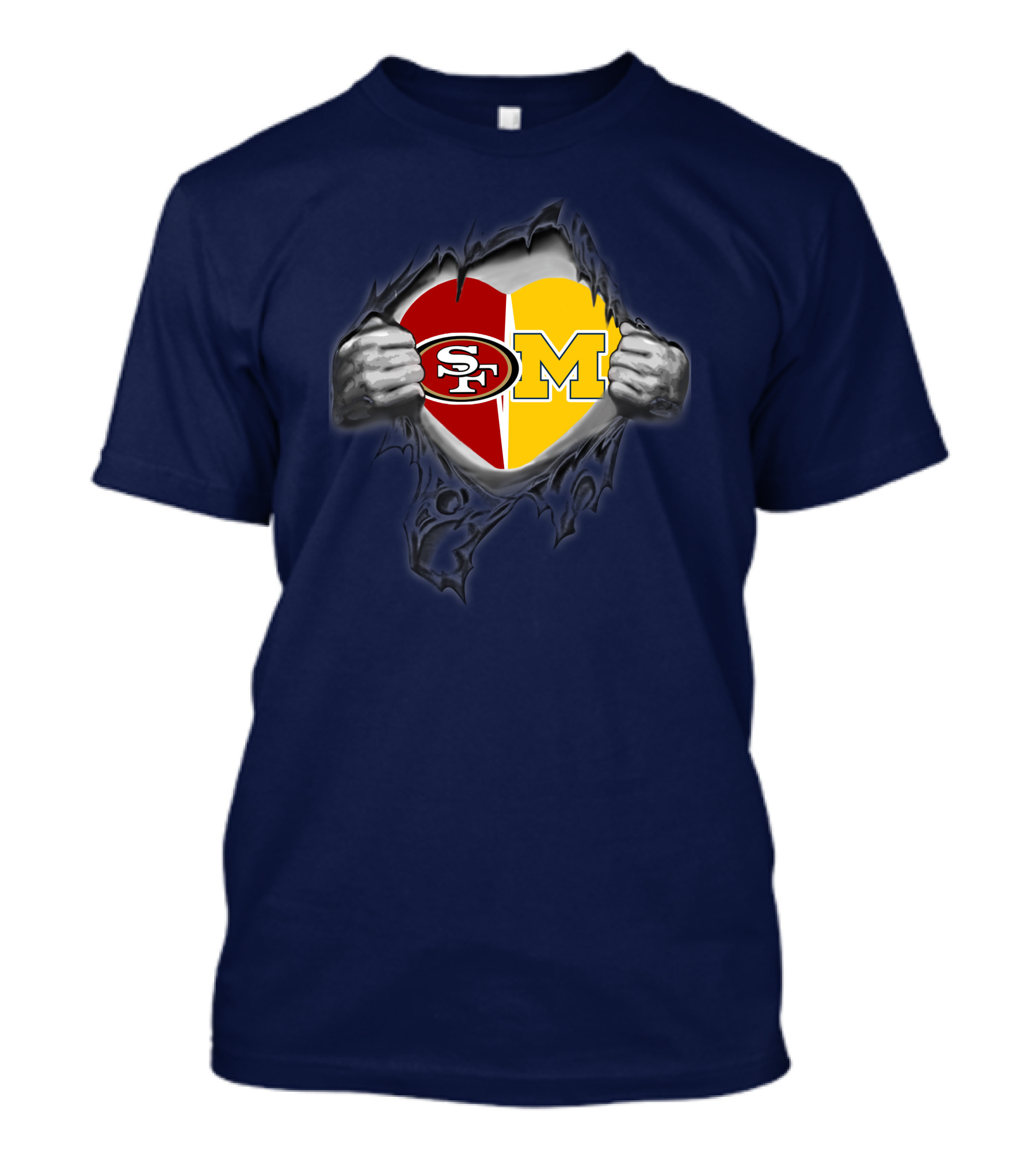 San Francisco 49ers Michigan Wolverines Heart Loyalty Fusion T-Shirt