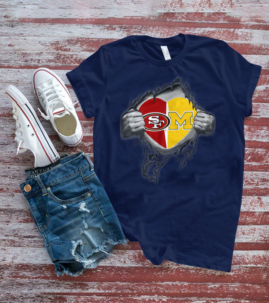 San Francisco 49ers Michigan Wolverines Heart Loyalty Fusion T-Shirt