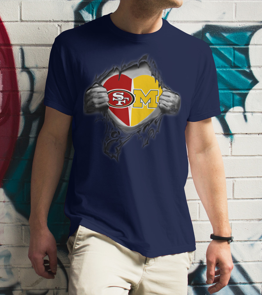 San Francisco 49ers Michigan Wolverines Heart Loyalty Fusion T-Shirt