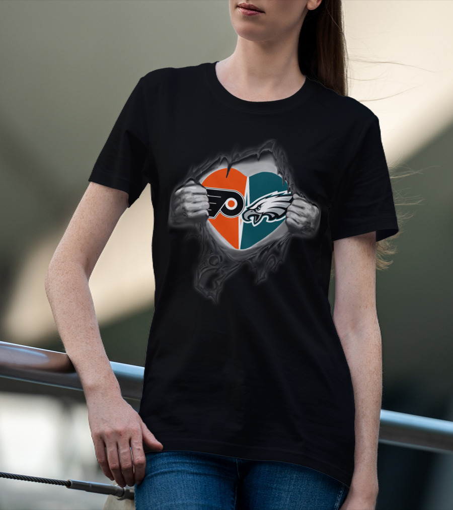 Philadelphia Eagles Flyers Heart Emblem Fan Allegiance T-Shirt