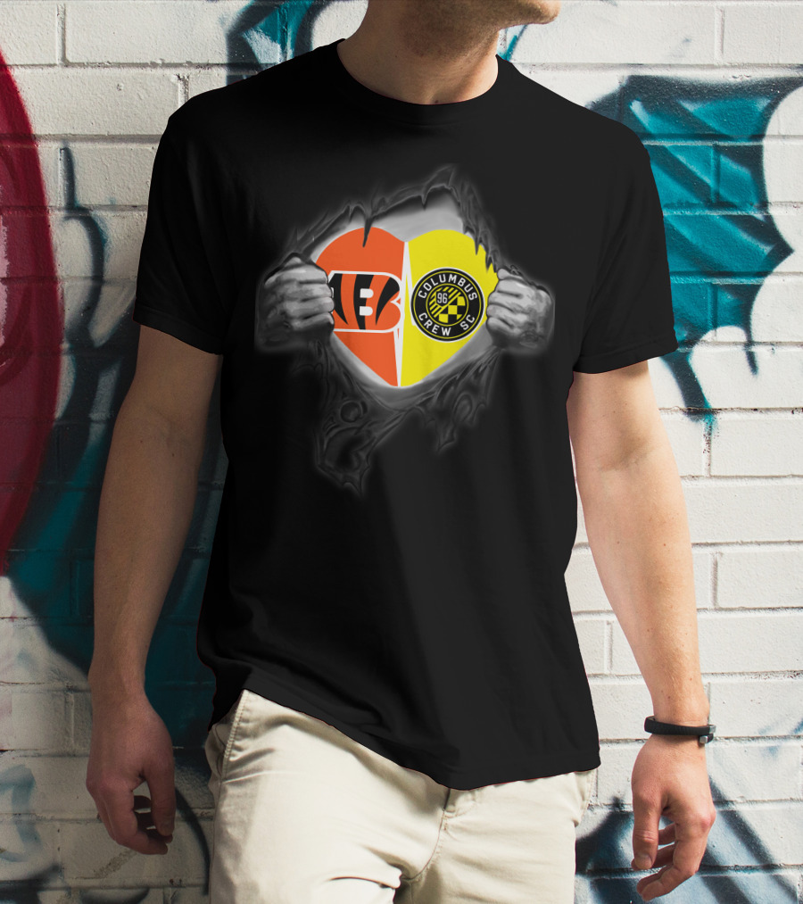 Bengals And Columbus Crew Sc Heart Logo Mashup Bengals Columbus Crew Sc T-Shirt