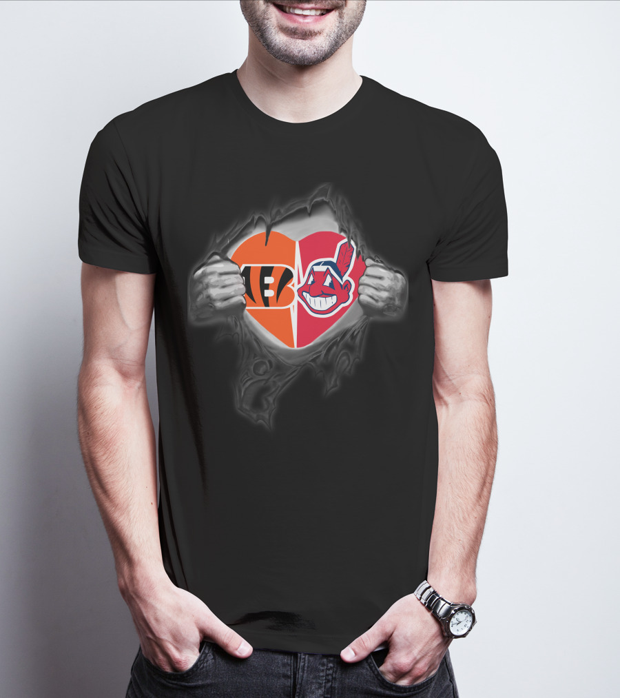 Bengals Indians Heart Split Logo Power Inside Tear T-Shirt