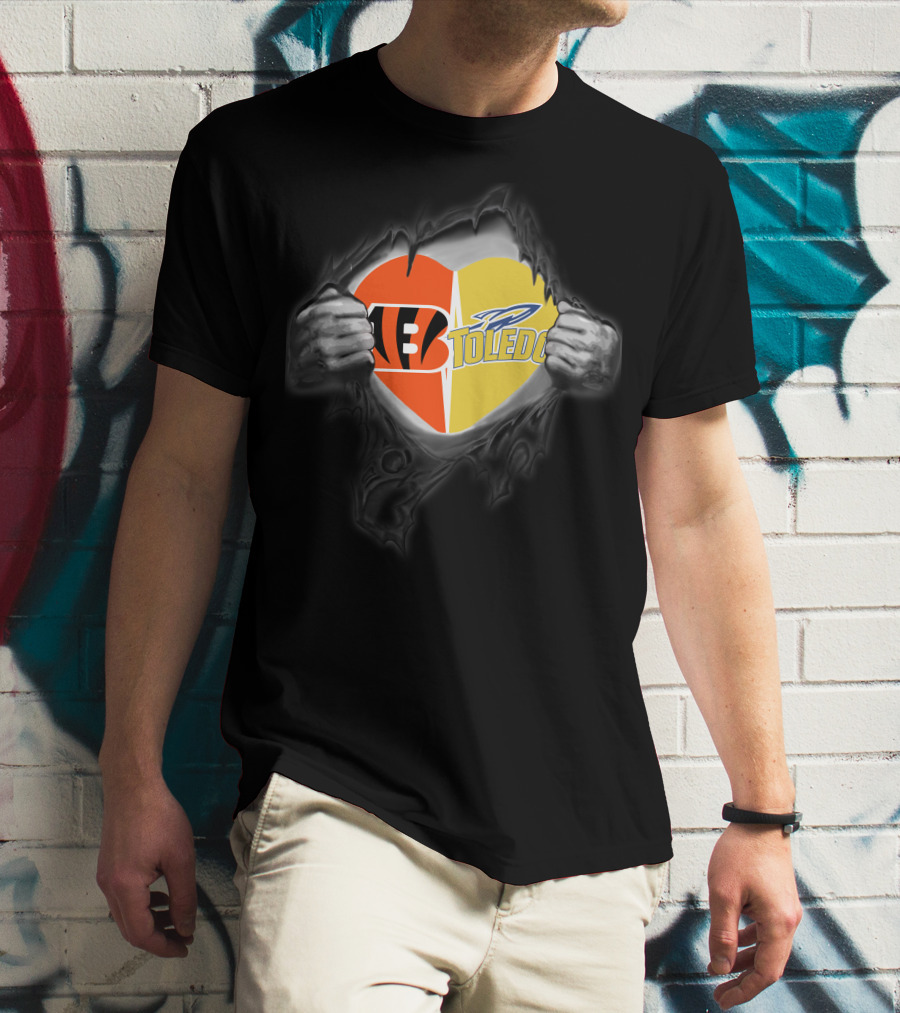 Cincinnati Bengals Toledo Rockets Heart Logo Fusion T-Shirt