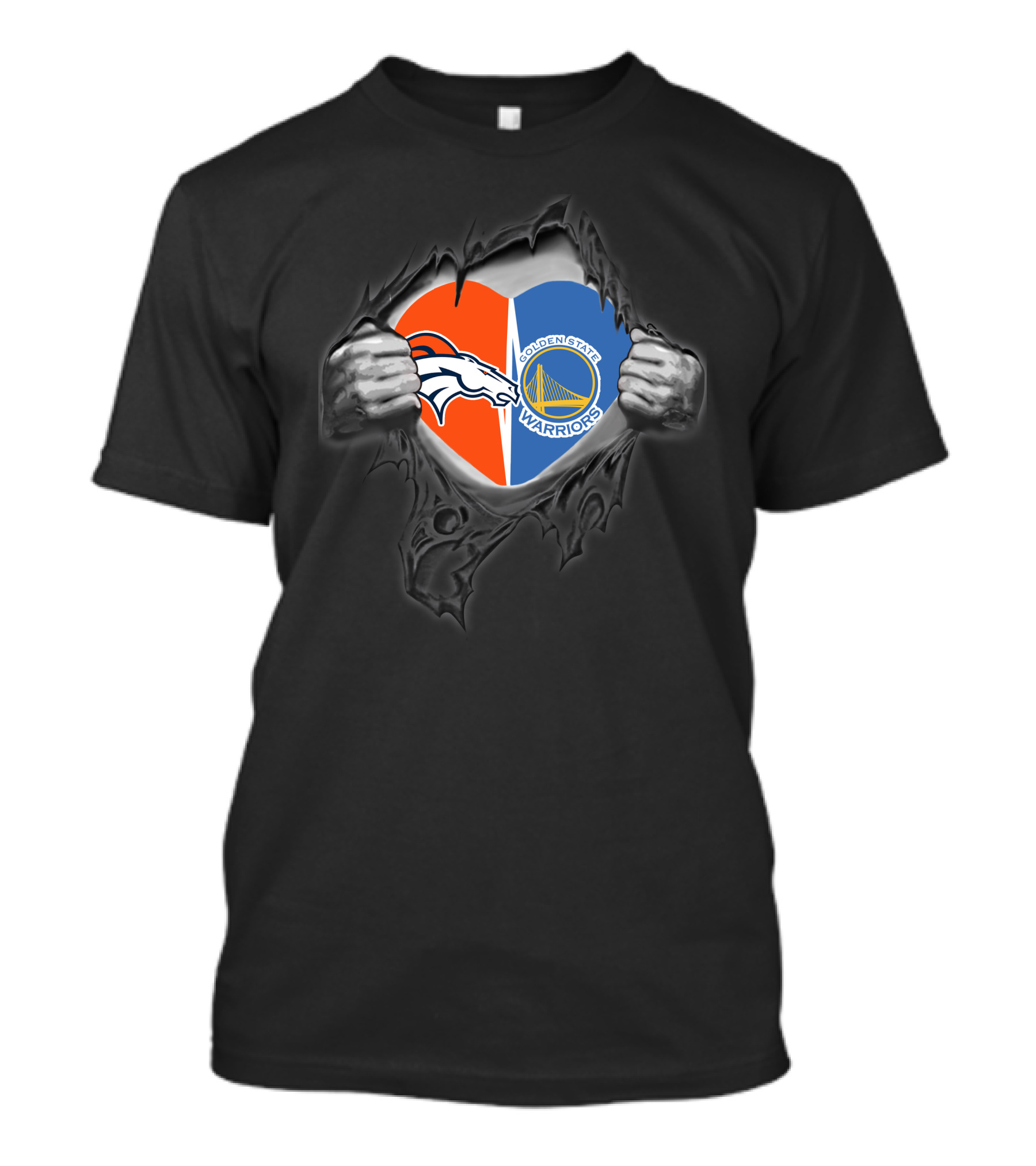 Broncos Warriors Heart With Denver Broncos And Golden State Warriors T-Shirt