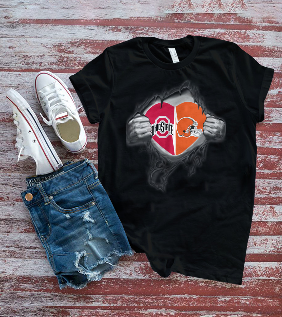 Ohio State Buckeyes Cleveland Browns Heart Logo Combo T-Shirt