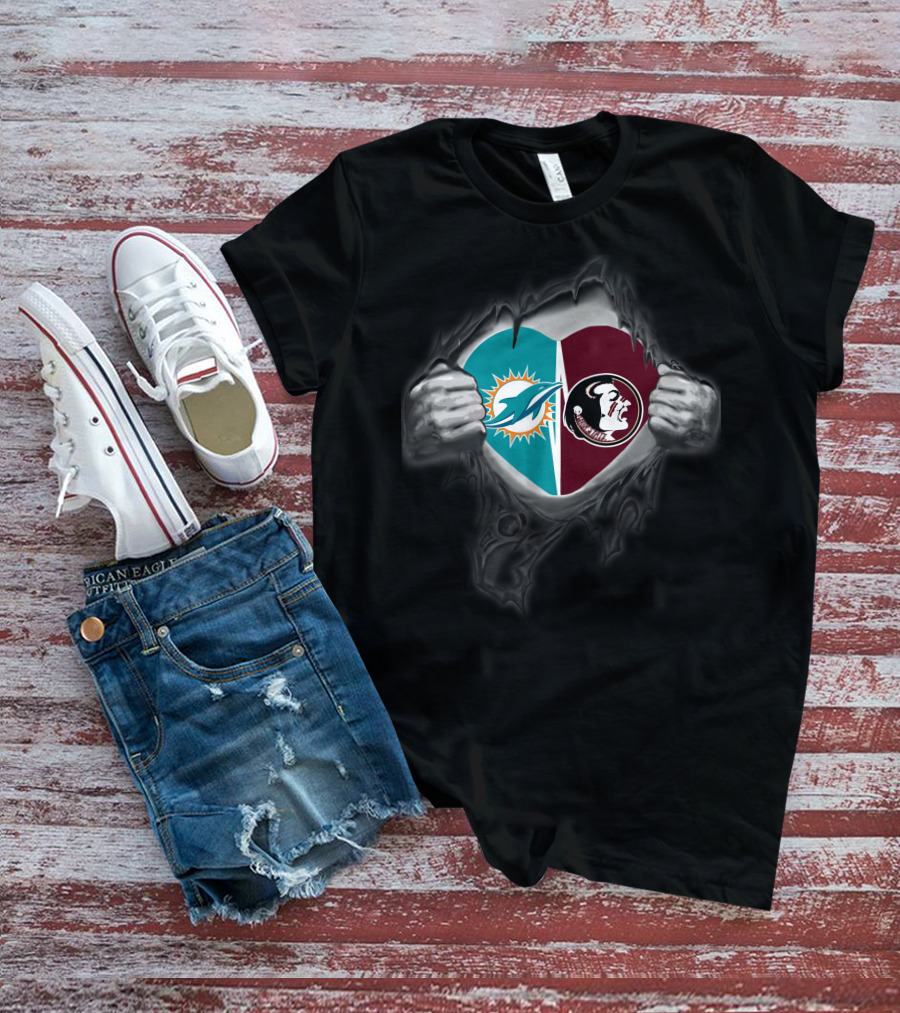 Miami Dolphins FSU Seminoles Heart Symbol Hands T-Shirt