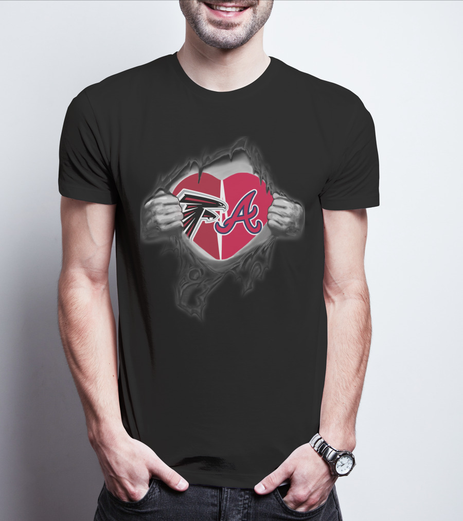 Falcons Braves Heart With Logos Inside Ripped Chest T-Shirt