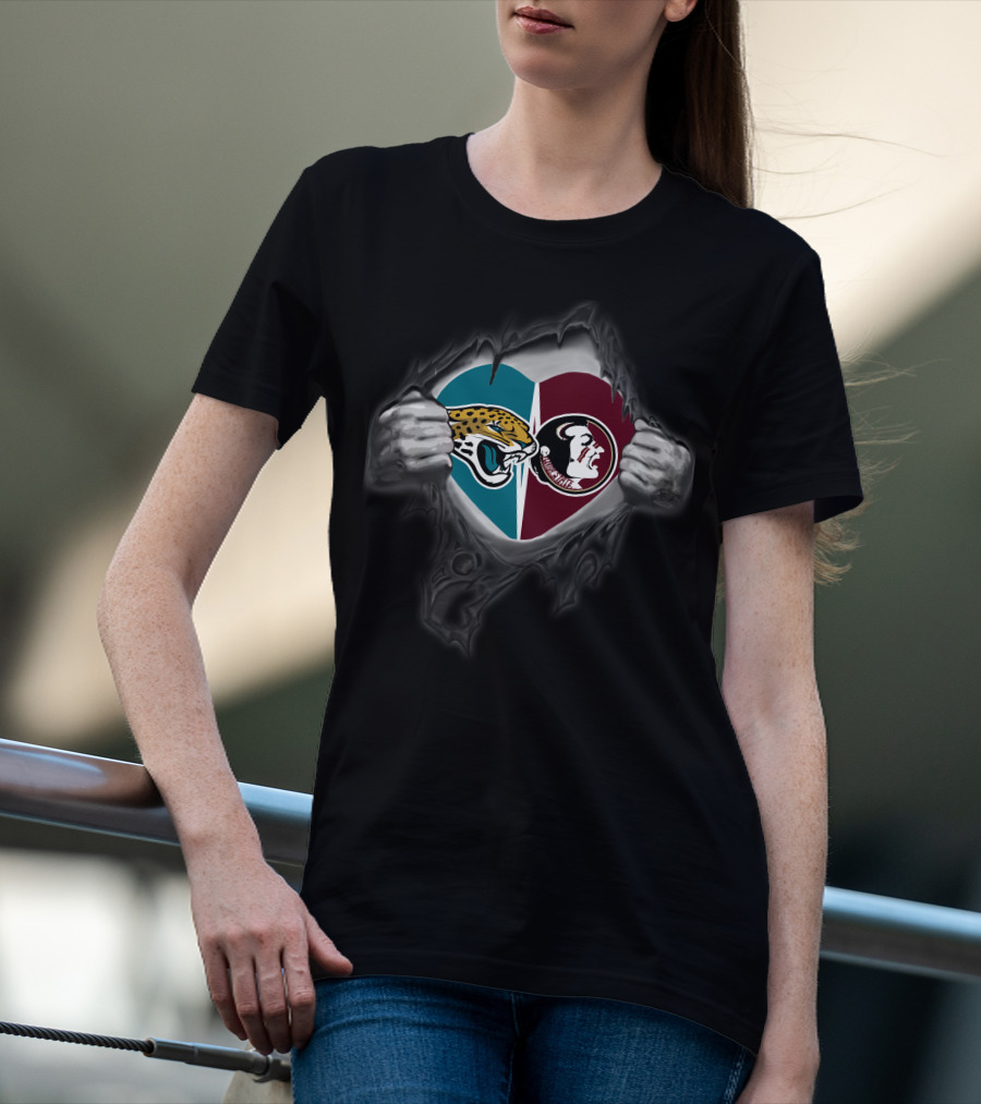 Jaguars Florida State Seminoles Heart Tornчерез T-Shirt