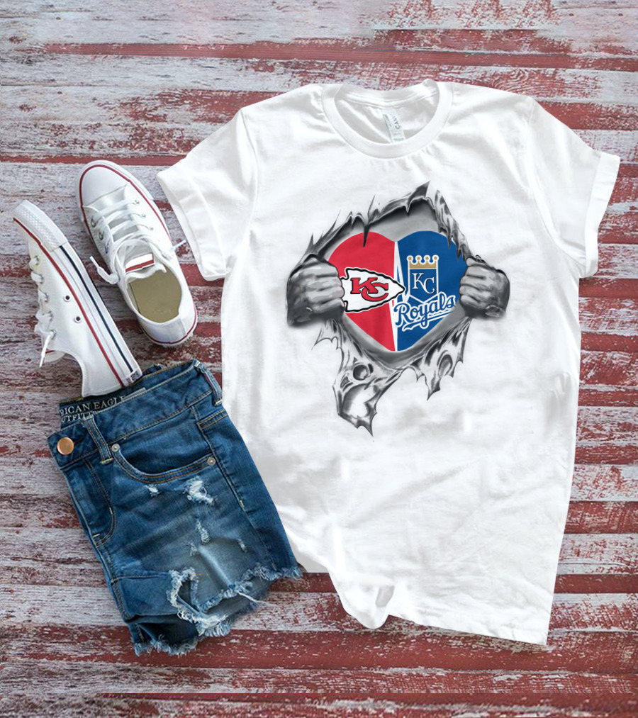 Kansas City Chiefs Royals It's In My Heart Logo Heart Split Chiefs And Royals T-Shirt