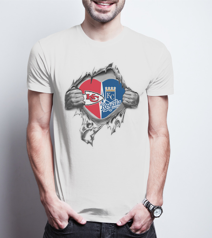 Kansas City Chiefs Royals It's In My Heart Logo Heart Split Chiefs And Royals T-Shirt