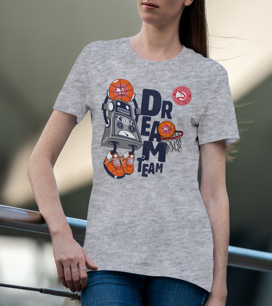 Atlanta Hawks Dream Team Basketball Club Robot And Hoop T-Shirt
