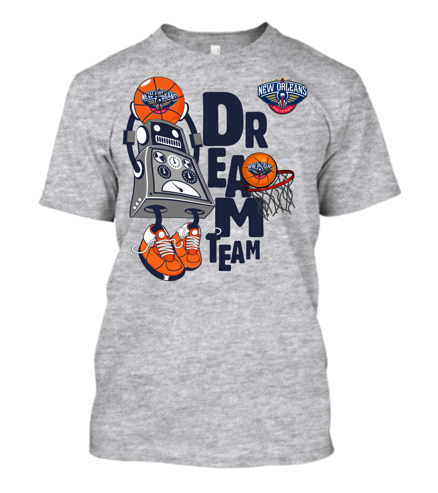 New Orleans Pelicans Dream Team Robot And Basketball T-Shirt