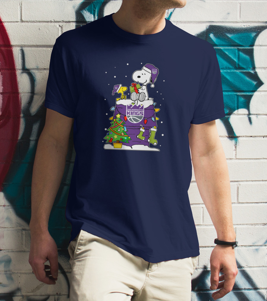 Snoopy Woodstock Sacramento Kings Christmas Tree Holiday Celebration T-Shirt