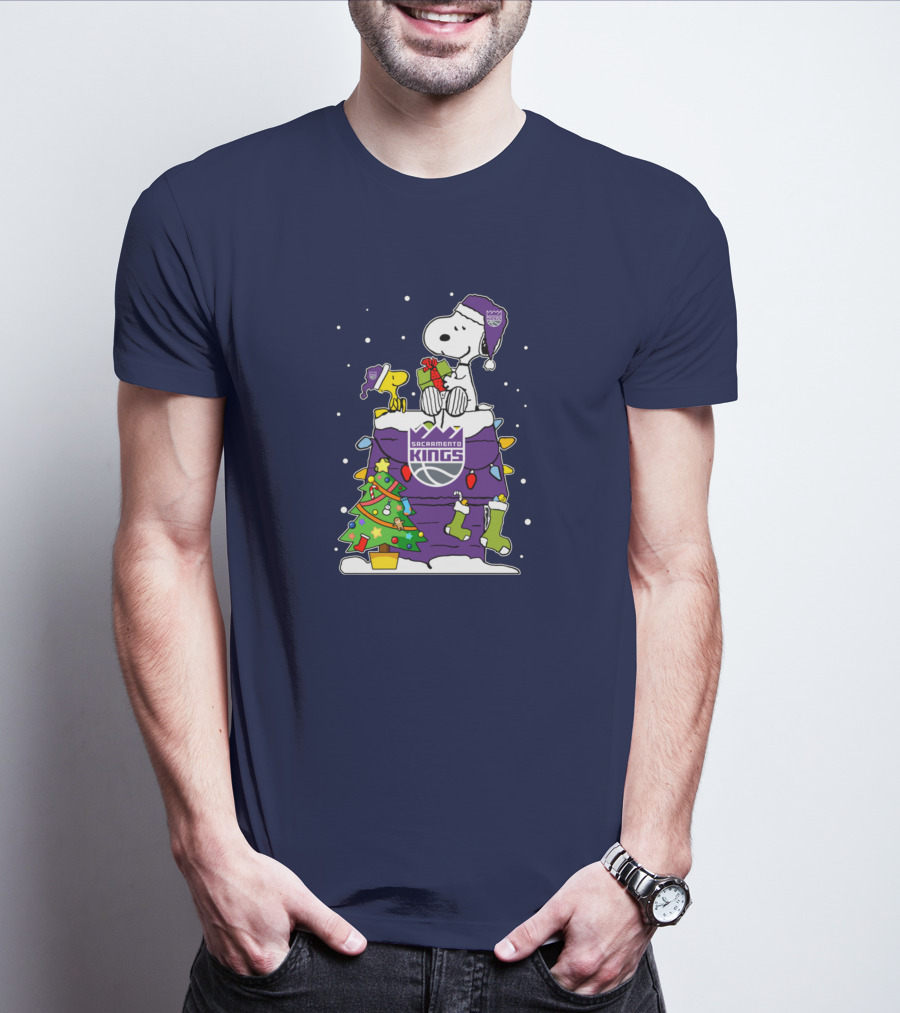 Snoopy Woodstock Sacramento Kings Christmas Tree Holiday Celebration T-Shirt