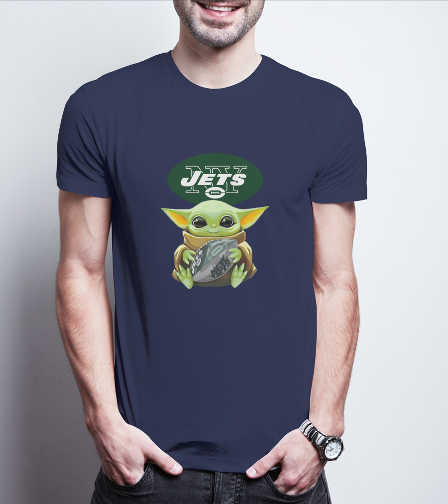 Jets Baby Yoda Holding Football New York T-Shirt
