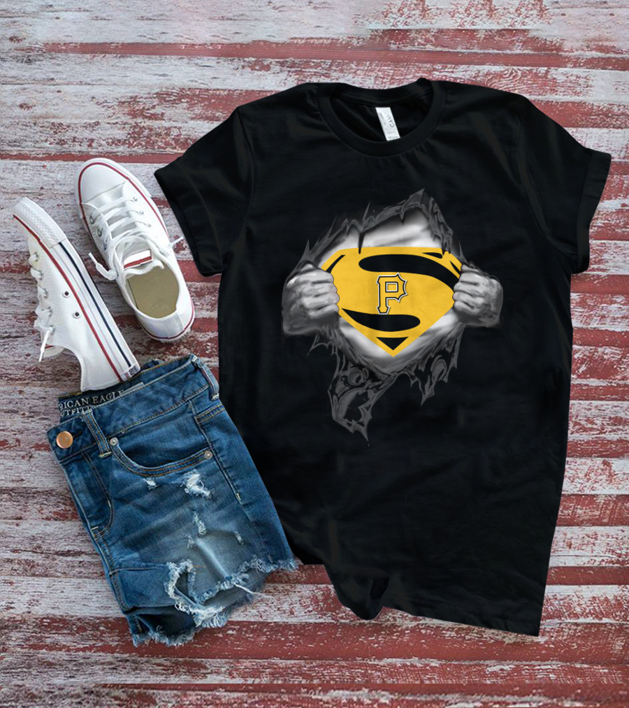 Pittsburgh Pirates Superman Logo Hands Ripping Open T-Shirt