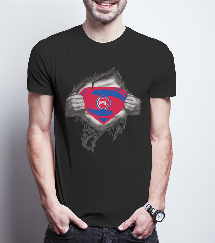 Detroit Pistons Superman Emblem Reveal Tear T-Shirt