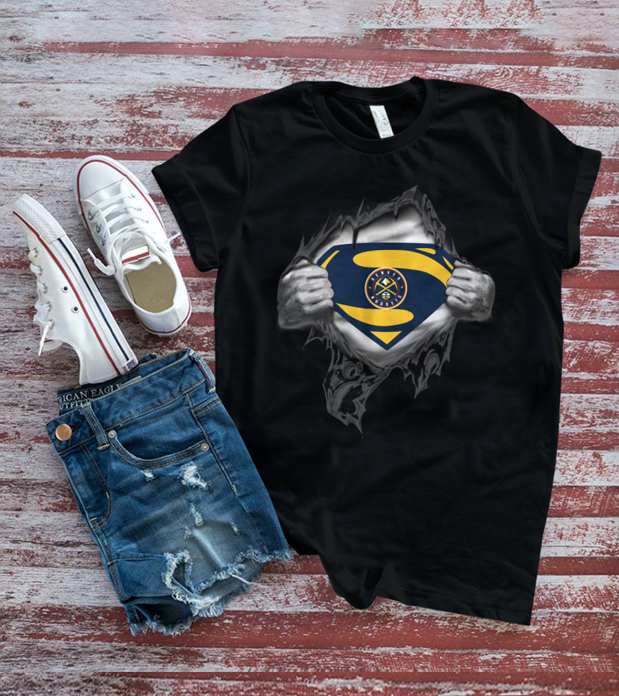 Denver Nuggets Logo Superman Emblem Busting Through T-Shirt