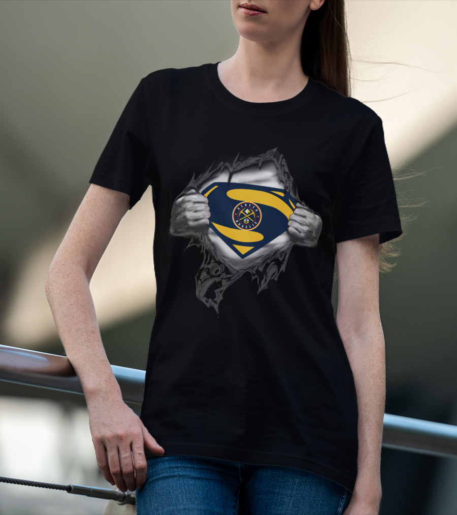 Denver Nuggets Logo Superman Emblem Busting Through T-Shirt