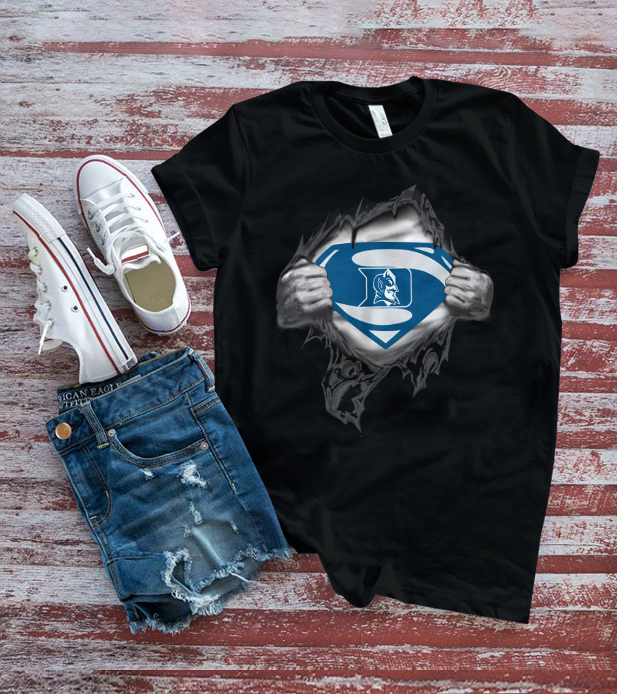 Duke Blue Devil Superman Emblem Tear Open Hands T-Shirt