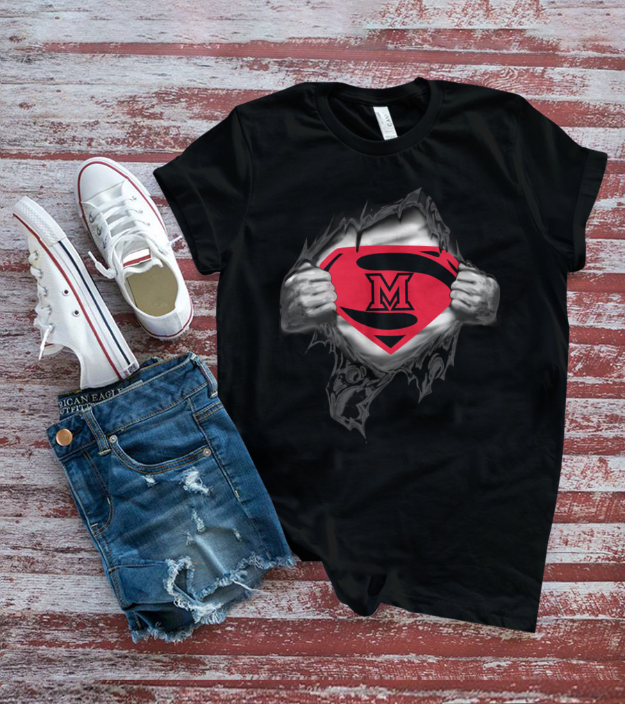 Miami University Superman Symbol With M Logo Inside Rip T-Shirt