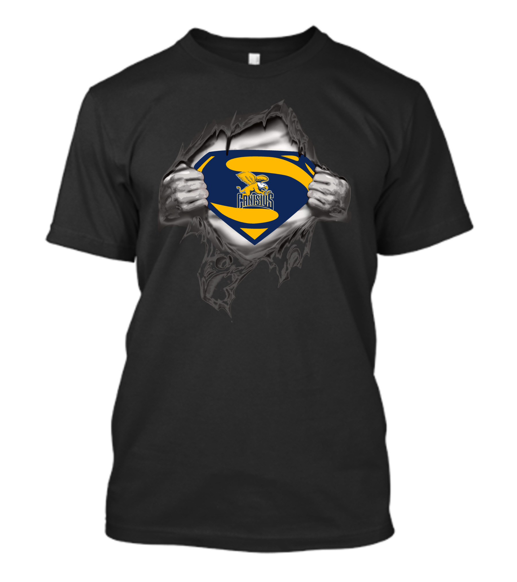 Canisius Golden Griffin Superman Logo Rip Silk Effect T-Shirt