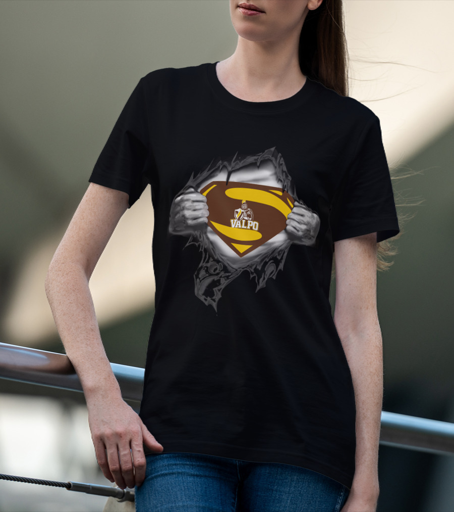 Valpo Superhero Shield With Armor Knight Crest T-Shirt