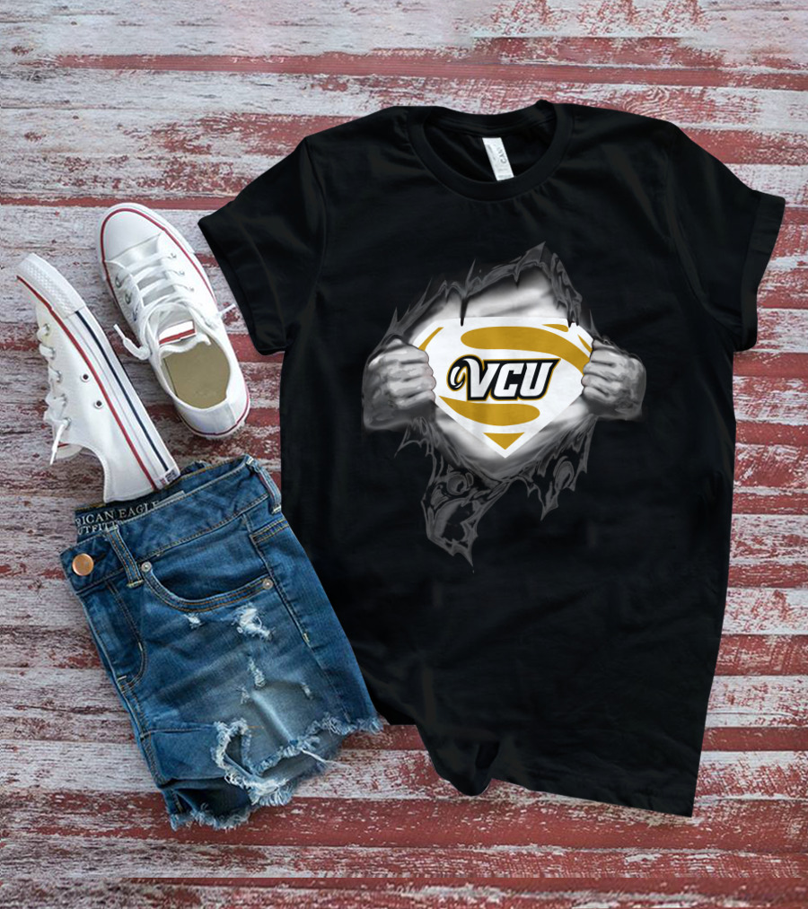 VCU Rams Superman Logo Silver Hands Ripped Chest T-Shirt