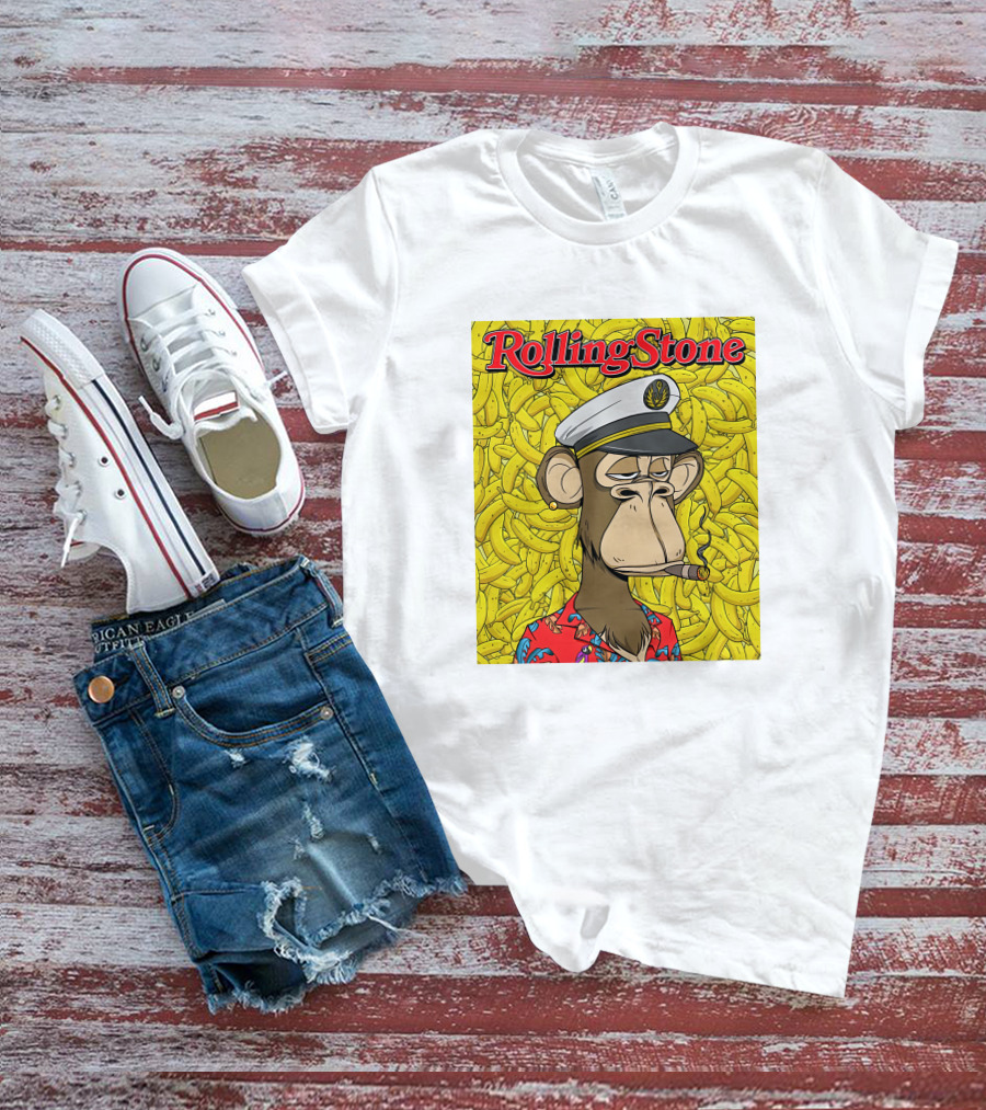 Rolling Stone Store Bored Ape Captain With Bananas Background T-Shirt