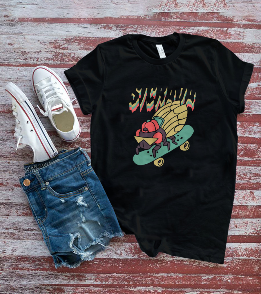 Sickada Sam King Cicada Skateboarding Fun T-Shirt
